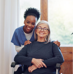 nurse and elderly smiling