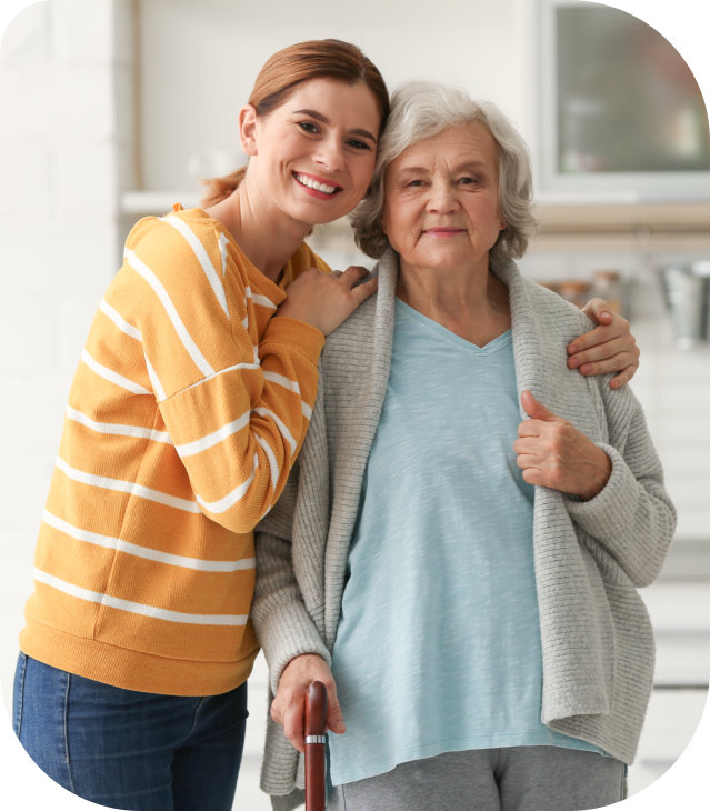 elderly and woman smiling