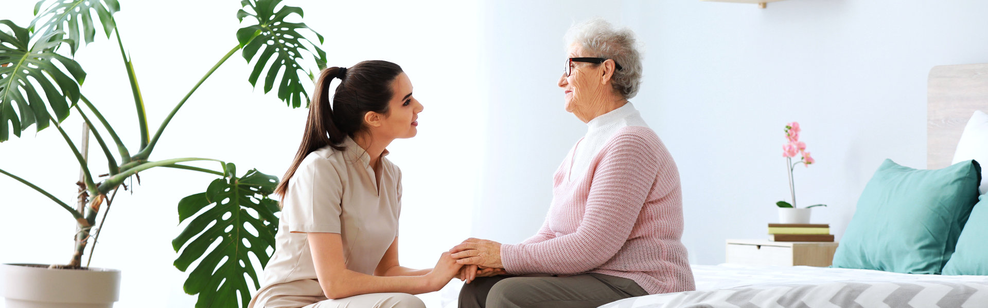 nurse and elderly talking