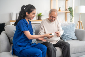 caregiver explain the medication to his patient